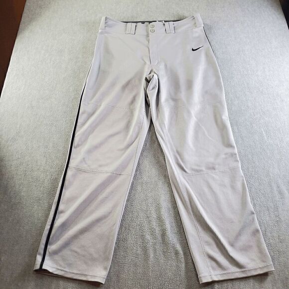 Nike Pants Mens Large Gray Baseball Softball Dri Fit Flat Front Swoosh Logo - Picture 1 of 11